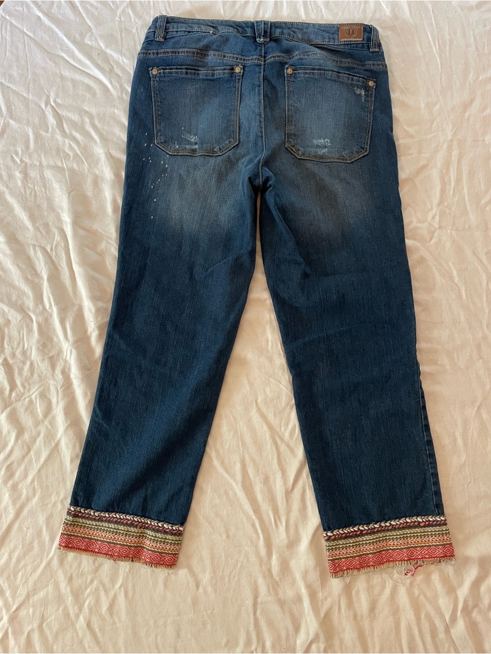 Democracy Distressed Denim Cropped Jeans with Embroidered Ankle Trim - Picture 3 of 6